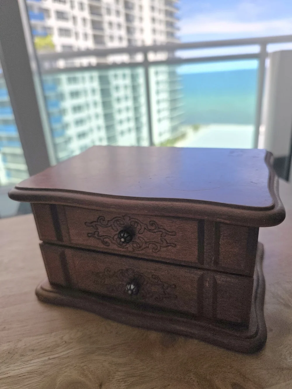 Vintage Brown Wooden Jewelry Organizer with Mirror